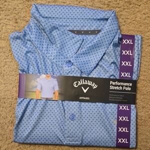 NWT Callaway Men's Light Blue Patterned Stretcg Polo
